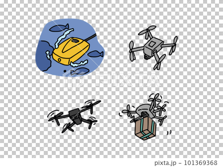 飛ぶドローンのイラスト素材セット 飛ぶドローンのイラスト素材セット 101369368