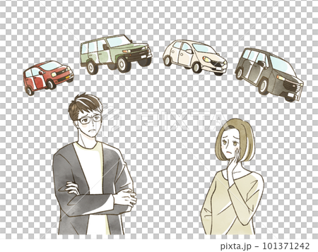 自動車のことで悩んでいる男女 101371242