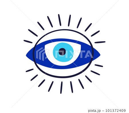 Evil eye talisman icon. Turkish or greek eye symbol. Greece ethnic magic amulet. Mystical blue hamsa icon in hand drawn style. Nazar amulet symbol. Vector illustration isolated in doodle style 101372409