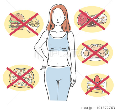 食事制限をしてダイエットに成功した女性のイラスト素材 食事制限をしてダイエットに成功した女性のイラスト素材 101372763