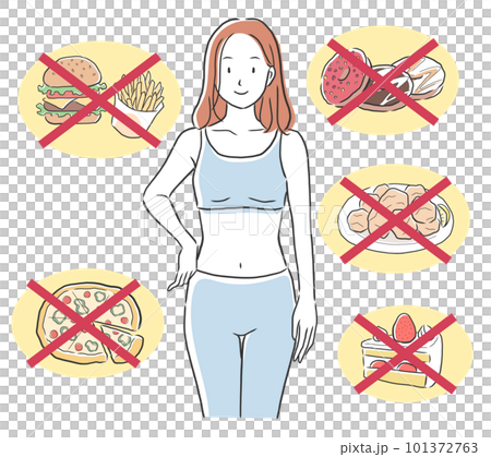 Illustration material of a woman who succeeded in dieting by restricting diet Illustration material of a woman who succeeded in dieting by restricting diet 101372763