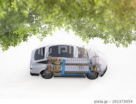 Ev car or electric vehicle with pack of battery cells on platform Ev car or electric vehicle with pack of battery cells on platform 101373054