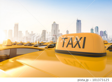 Yellow ev taxi or electric vehicle sign on roof Yellow ev taxi or electric vehicle sign on roof 101373125