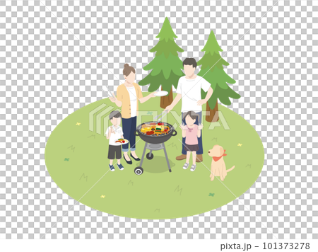 バーベキューをする家族のイラスト　アウトドア 101373278