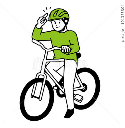 自転車に乗ってヘルメットを指差す人 線画 101373304