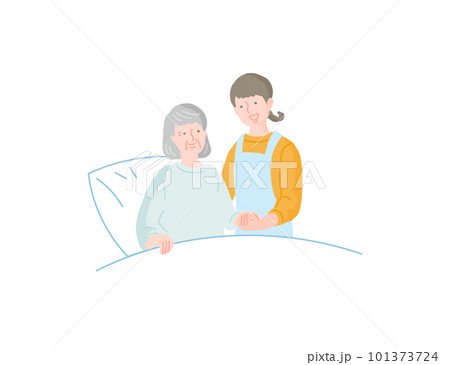 女性と高齢女性と介助 101373724
