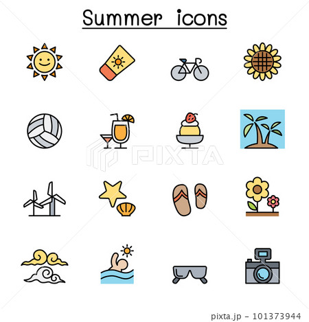 Summer color line icon setのイラスト素材 [101373944] - PIXTA