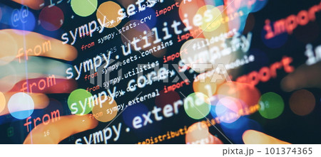 Closeup developing programming and coding technologies. Developer working on web sites codes in office. 101374365