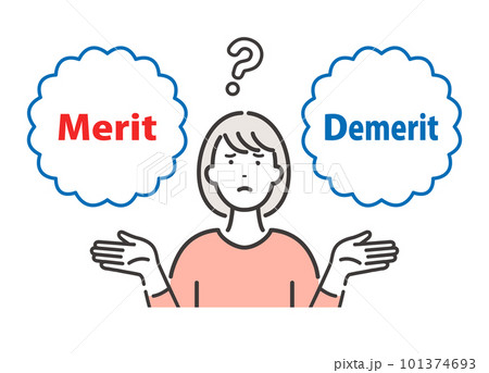 Merit / Demerit:メリットとデメリットを比べて悩む若い女性 Merit / Demerit:メリットとデメリットを比べて悩む若い女性 101374693