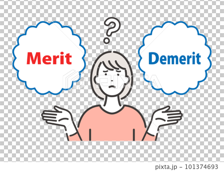 Merit/Demerit: A young woman weighing the pros and cons 101374693