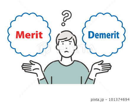 Merit / Demerit:メリットとデメリットを比べて悩む若い男性 Merit / Demerit:メリットとデメリットを比べて悩む若い男性 101374694