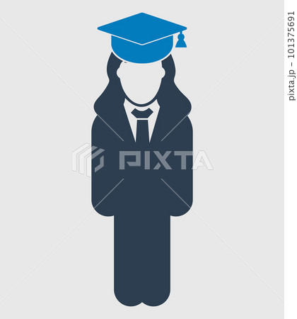 Graduate Student Icon. Standing Female symbol on gray background. Flat style vector EPS. 101375691