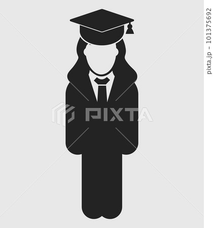 Graduate Student Icon. Standing Female symbol on gray background. Flat style vector EPS. Graduate Student Icon. Standing Female symbol on gray background. Flat style vector EPS. 101375692
