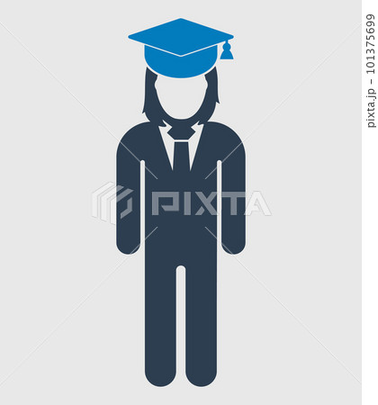 Graduate Student Icon. Standing Female symbol on gray background. Flat style vector EPS. Graduate Student Icon. Standing Female symbol on gray background. Flat style vector EPS. 101375699