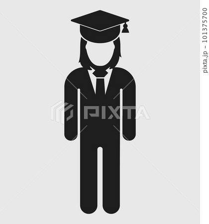 Graduate Student Icon. Standing Female symbol on gray background. Flat style vector EPS. Graduate Student Icon. Standing Female symbol on gray background. Flat style vector EPS. 101375700