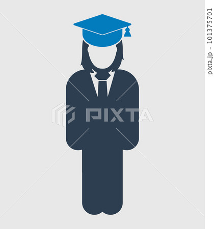 Graduate Student Icon. Standing Female symbol on gray background. Flat style vector EPS. Graduate Student Icon. Standing Female symbol on gray background. Flat style vector EPS. 101375701