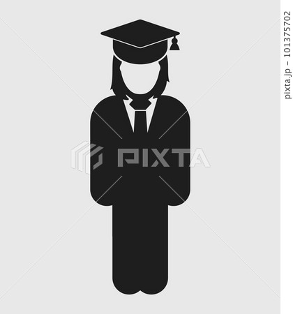 Graduate Student Icon. Standing Female symbol on gray background. Flat style vector EPS. Graduate Student Icon. Standing Female symbol on gray background. Flat style vector EPS. 101375702