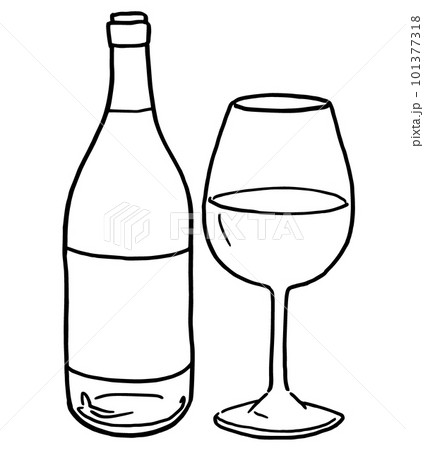 ワインの線画イラスト　シンプルイラスト 101377318