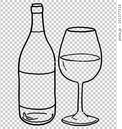 ワインの線画イラスト　シンプルイラスト 101377318