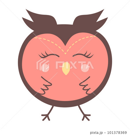 Cute funny round owl. Forest bird cartoon character. 101378369