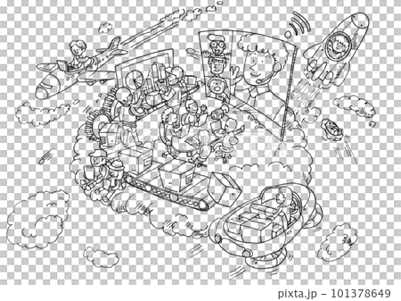 An image illustration (line drawing) that promotes a town that is easy to work and live by promoting DX An image illustration (line drawing) that promotes a town that is easy to work and live by promoting DX 101378649