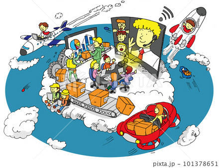 DXの推進により働きやすく暮らしやすいまちを推進するイメージイラスト(白背景と空) DXの推進により働きやすく暮らしやすいまちを推進するイメージイラスト(白背景と空) 101378651