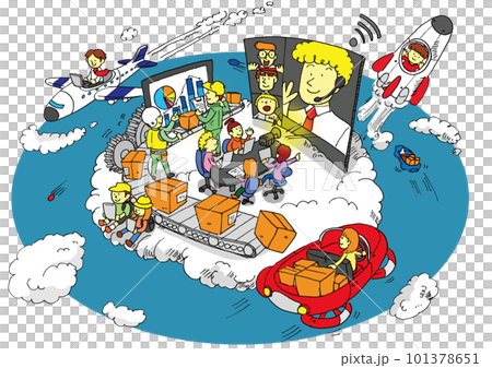 DXの推進により働きやすく暮らしやすいまちを推進するイメージイラスト(白背景と空) DXの推進により働きやすく暮らしやすいまちを推進するイメージイラスト(白背景と空) 101378651