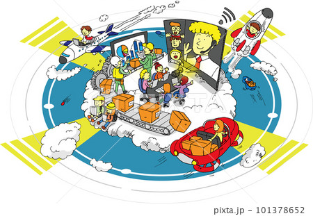 DXの推進により働きやすく暮らしやすいまちを推進するイメージイラスト（白背景・ライン有） 101378652