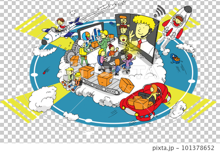 DXの推進により働きやすく暮らしやすいまちを推進するイメージイラスト（白背景・ライン有） 101378652