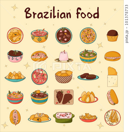 Set of Brazilian traditional food. Vector illustration in hand drawn style 101378733