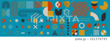 Abstract geometric brutalism figures and shapes. Bauhaus retro design. 101378745