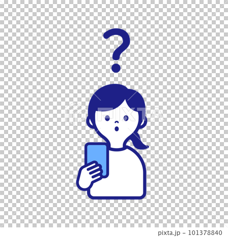 A woman holding a smartphone and showing a question mark 101378840