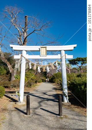 霊犬神社　しっぺい太郎　青空に映える鳥居 101378864