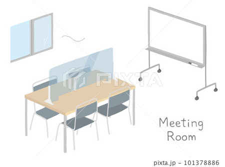 会議室の感染症対策 机と椅子の手描きイラスト（カラー/輪郭線なし） 101378886