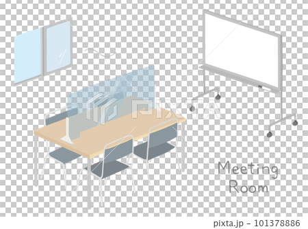 会議室の感染症対策 机と椅子の手描きイラスト（カラー/輪郭線なし） 101378886