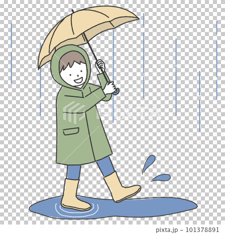 雨の日に傘をさして歩く男の子 101378891