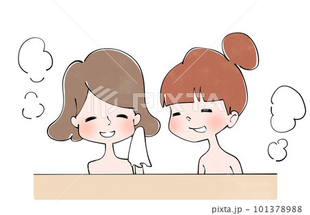 檜風呂に入る女性 101378988