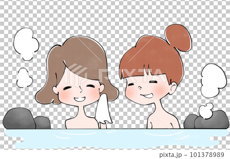 　露天風呂に入る女性 101378989