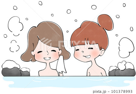 冬　露天風呂に入る女性 101378993