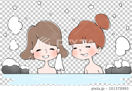 冬　露天風呂に入る女性 101378993