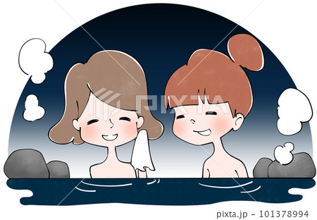 夜 露天風呂に入る女性 夜 露天風呂に入る女性 101378994