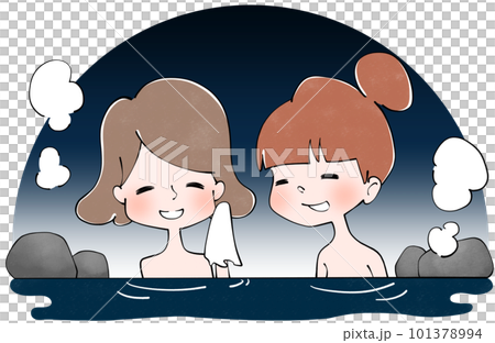 夜 露天風呂に入る女性 夜 露天風呂に入る女性 101378994