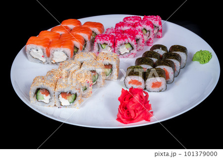 Japanese Cuisine - Sushi Roll with Shrimps and Conger, Avocado, Tobiko and Cheese. sushi rolls tempura,japanese food style ,Traditional Japanese cuisine, Crunchy Shrimp Tempura Roll 101379000