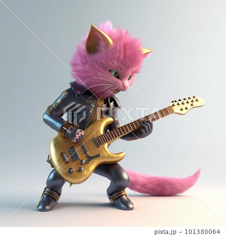 猫のギタリストが金色のギターを弾いている AI画像 猫のギタリストが金色のギターを弾いている AI画像 101380064