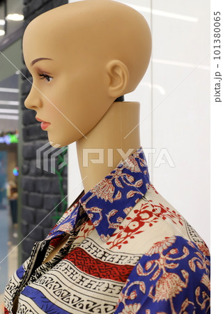a mannequin stands on a shop window a mannequin stands on a shop window 101380065