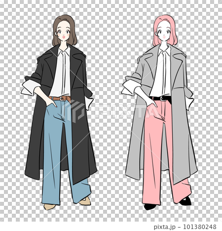 トレンチコート　ジーンズ　おしゃれな女性 101380248