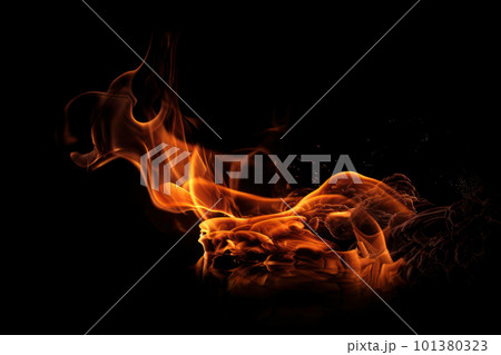 A close-up of burning flames on a dark background creates a dramatic and intense texture. Ideal for graphic design and digital art projects. AI Generative. A close-up of burning flames on a dark background creates a dramatic and intense texture. Ideal for graphic design and digital art projects. AI Generative. 101380323