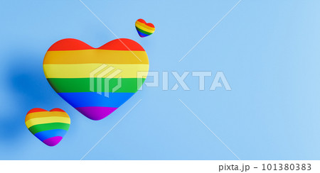 3D rendering of rainbow hearts levitating on blue background 101380383
