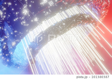Futuristic rings around neon light at outer space. 3d render Futuristic rings around neon light at outer space. 3d render 101380387