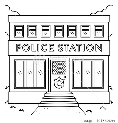 police station building clipart black and white